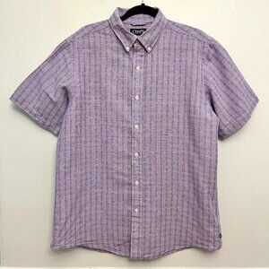 Chaps Linen Blend Button Down Short Sleeve Shirt, Size Large